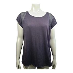 Athleta Size Large Black Stretch Sheer Mesh Cap Sleeve T-shirt Work Out Gym Top